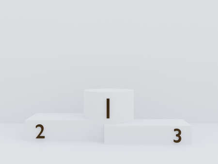 Scene with podium for mock up presentation in white color, numbers 1, 2, 3 and minimalism style with copy space, 3d render abstract background designの写真素材
