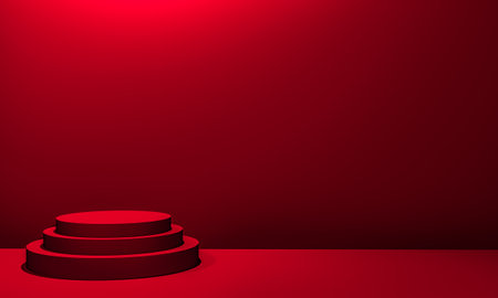 Scene with red color podium for mock up presentation in minimalism style with copy space, 3d render abstract background designの写真素材