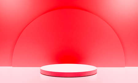 Scene with red color podium for mock up presentation in minimalism style with copy space, 3d render abstract background designの写真素材