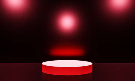 Scene with red color podium for mock up presentation in minimalism style with copy space, 3d render abstract background designの写真素材