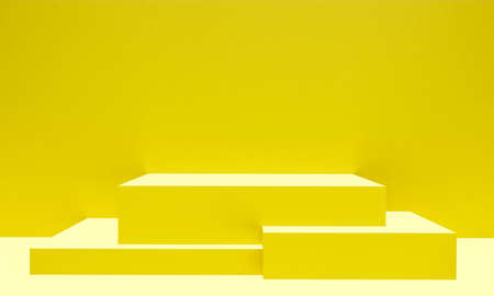 Scene with yellow color podium for mock up presentation in minimalism style with copy space, 3d render abstract background designの写真素材