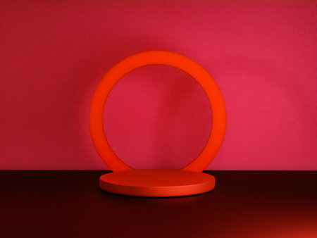 Scene with red color podium for mock up presentation in minimalism style with copy space, 3d render abstract background designの写真素材