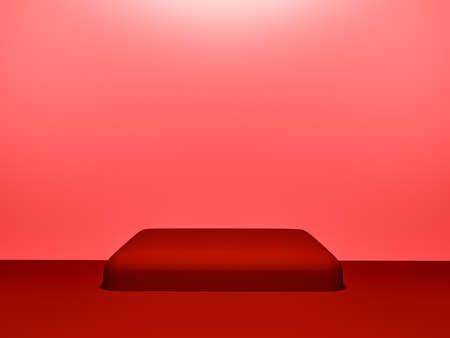 Scene with red color podium for mock up presentation in minimalism style with copy space, 3d render abstract background designの写真素材