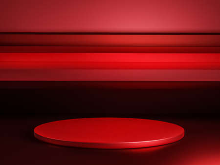 Scene with red color podium for mock up presentation in minimalism style with copy space, 3d render abstract background designの写真素材