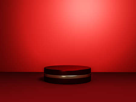 Scene with red color podium for mock up presentation in minimalism style with copy space, 3d render abstract background designの写真素材