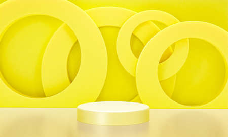 Scene with yellow color podium for mock up presentation in minimalism style with copy space, 3d render abstract background designの写真素材