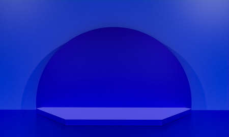 Scene with blue color podium for mock up presentation in minimalism style with copy space, 3d render...