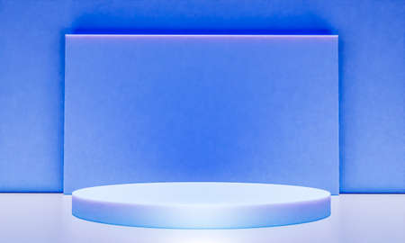 Scene with blue color podium for mock up presentation in minimalism style with copy space, 3d render...