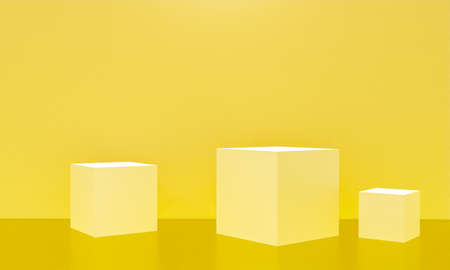 Scene with yellow color podium for mock up presentation in minimalism style with copy space, 3d render abstract background designの写真素材