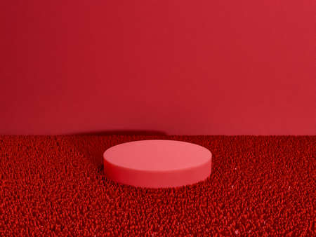 Scene with red color podium for mock up presentation in minimalism style with copy space, 3d render abstract background designの写真素材