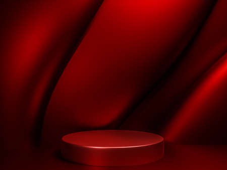 Scene with red color podium for mock up presentation in minimalism style with copy space, 3d render abstract background designの写真素材