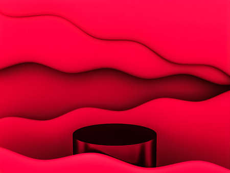 Scene with red color podium for mock up presentation in minimalism style with copy space, 3d render...