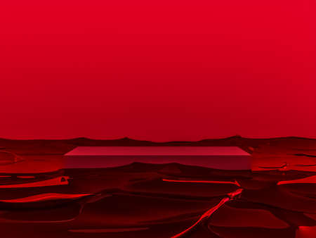 Scene with red color podium for mock up presentation in minimalism style with copy space, 3d render...