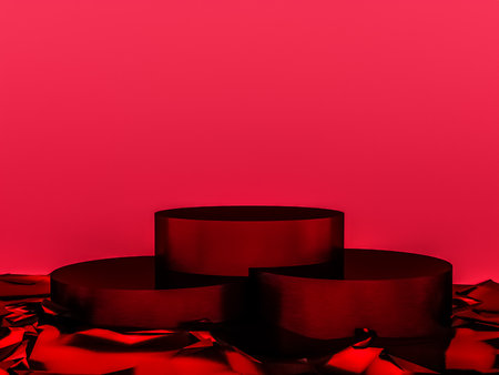 Scene with red color podium for mock up presentation in minimalism style with copy space, 3d render abstract background designの写真素材