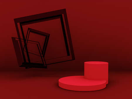 Scene with red color podium for mock up presentation in minimalism style with copy space, 3d render abstract background designの写真素材