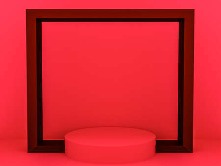 Scene with red color podium for mock up presentation in minimalism style with copy space, 3d render...