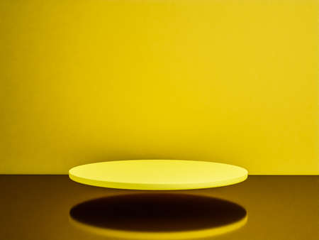 Scene with yellow color podium for mock up presentation in minimalism style with copy space, 3d render abstract background designの写真素材