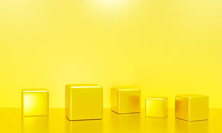 Scene with yellow color podium for mock up presentation in minimalism style with copy space, 3d...