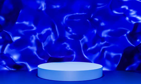 Scene with blue color podium for mock up presentation in minimalism style with copy space, 3d render...
