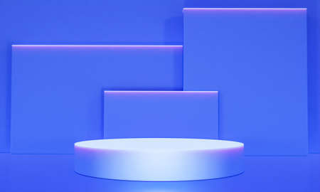 Scene with blue color podium for mock up presentation in minimalism style with copy space, 3d render...