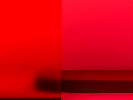 Scene with red color podium for mock up presentation in minimalism style with copy space, 3d render...