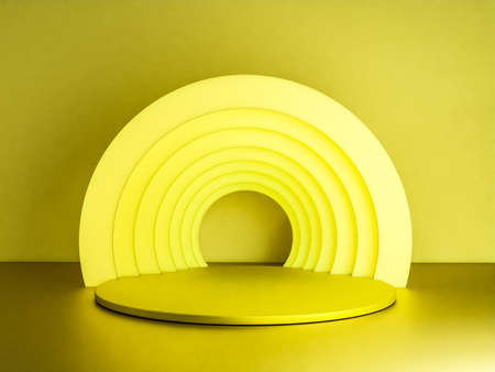 Scene with yellow color podium for mock up presentation in minimalism style with copy space, 3d render abstract background designの写真素材