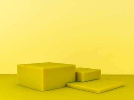 Scene with yellow color podium for mock up presentation in minimalism style with copy space, 3d render abstract background designの写真素材
