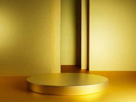 Scene with yellow color podium for mock up presentation in minimalism style with copy space, 3d...