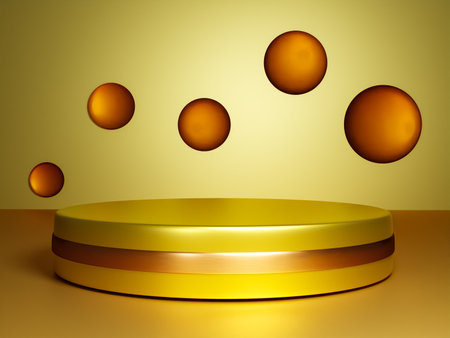 Scene with yellow color podium for mock up presentation in minimalism style with copy space, 3d render abstract background designの写真素材