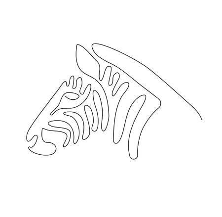 Vector illustration, abstract zebra's head in black and white colors, original outline one line continuous painted drawingのイラスト素材