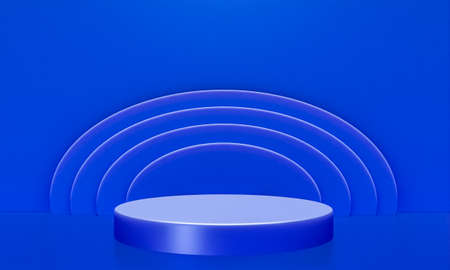 Scene with blue color podium for mock up presentation in minimalism style with copy space, 3d render abstract background designの写真素材