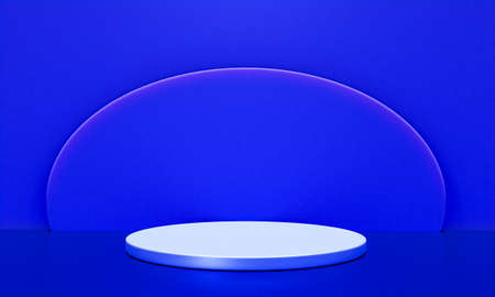 Scene with blue color podium for mock up presentation in minimalism style with copy space, 3d render...