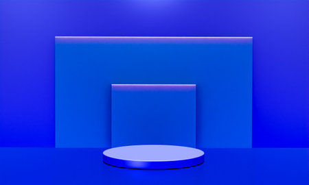 Scene with blue color podium for mock up presentation in minimalism style with copy space, 3d render abstract background designの写真素材