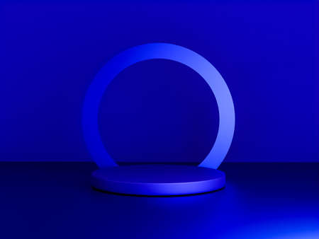 Scene with dark blue color podium for mock up presentation in minimalism style with copy space, 3d render abstract background designの写真素材