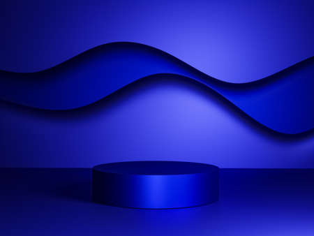 Scene with dark blue color podium for mock up presentation in minimalism style with copy space, 3d render abstract background designの写真素材
