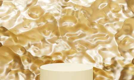 Scene with beige color podium for mock up presentation in minimalism style with copy space, 3d...