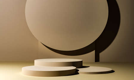 Scene with beige color podium for mock up presentation in minimalism style with copy space, 3d render abstract background designの写真素材