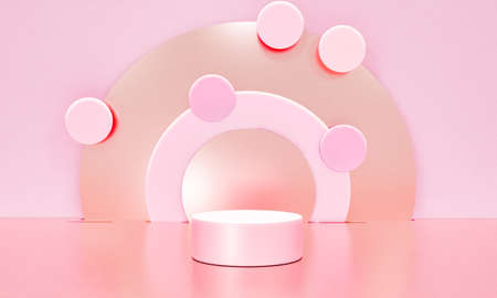 Scene with pink color podium for mock up presentation in minimalism style with copy space, 3d render...