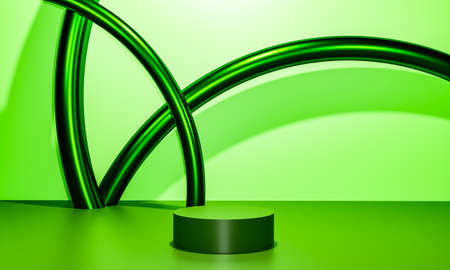 Scene with green color podium for mock up presentation in minimalism style with copy space, 3d...