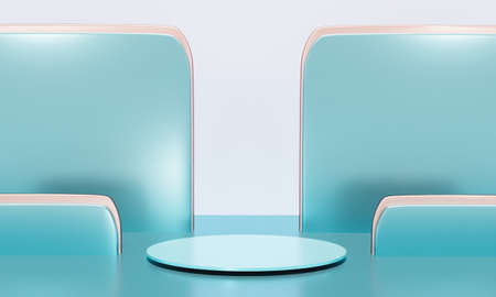 Scene with elegant shiny podium for mock up presentation in minimalism style with copy space, 3d...