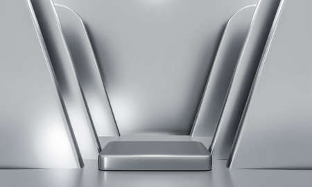 Scene with elegant shiny podium for mock up presentation in minimalism style with copy space, 3d...