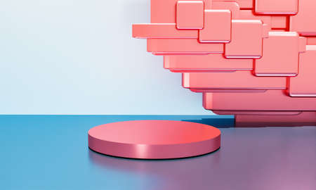 Scene with elegant shiny podium for mock up presentation in minimalism style with copy space, 3d...