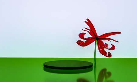 Scene with elegant shiny podium for mock up presentation in minimalism style with copy space, 3d...