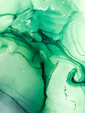 Abstract bright shiny color fluid background, hand drawn alcohol painting with golden streaks,...