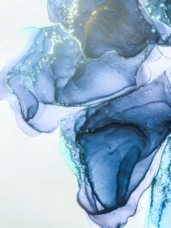 Abstract bright shiny color fluid background, hand drawn alcohol painting with golden streaks, liquid ink technique texture for backdrop designの写真素材