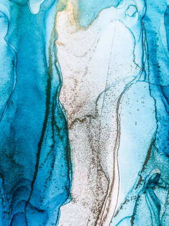 Abstract bright shiny color fluid background, hand drawn alcohol painting with golden streaks,...