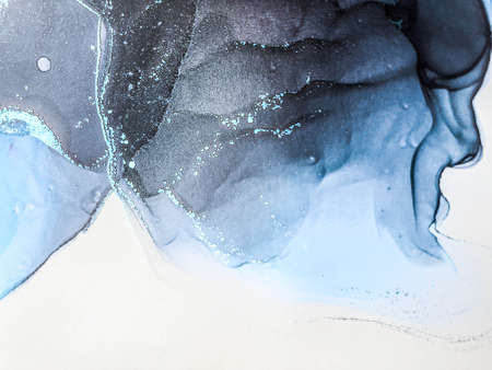 Abstract bright shiny color fluid background, hand drawn alcohol painting with golden streaks,...