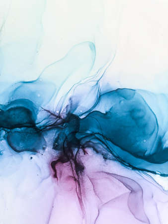 Abstract bright shiny color fluid background, hand drawn alcohol painting with golden streaks, liquid ink technique texture for backdrop designの写真素材