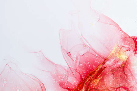 Abstract bright color fluid background, hand drawn alcohol painting with golden streaks, liquid ink technique texture for high resolution backdrop designの写真素材