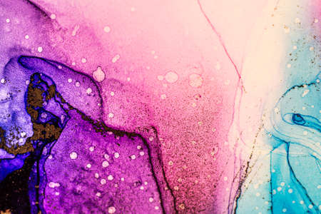 Abstract bright color fluid background, hand drawn alcohol painting. Liquid ink technique texture for backdrop designの写真素材